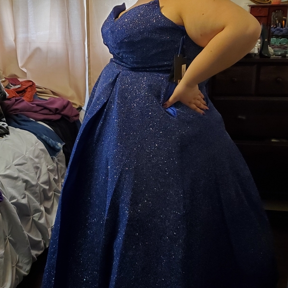 Royal Blue Glitter Strapless Prom Dress - Picture 2 of 8
